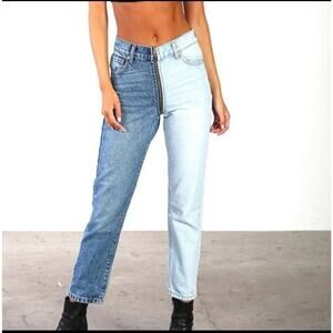 Revice Denim Two Toned High Rise Skinny Jeans Wrap Around Zipper Size 25 Sexy!